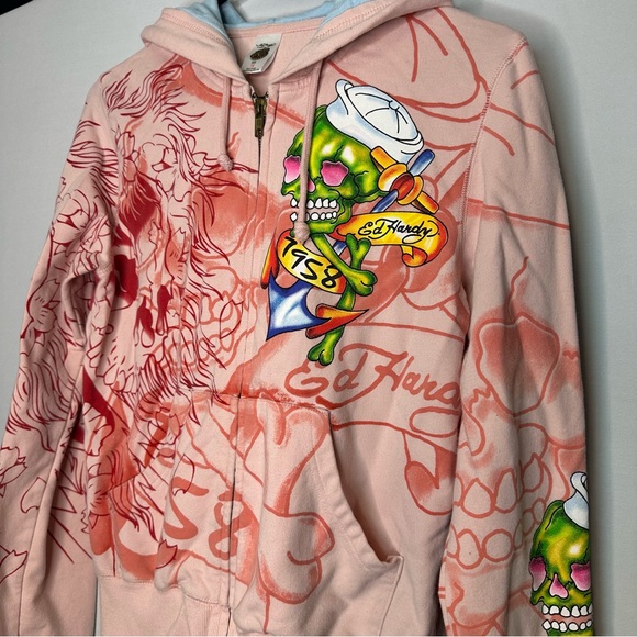 Authentic Ed Hardy by Christian Audigier pink zip up hoodie - Picture 2 of 12